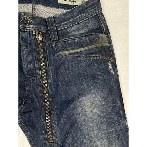 Salsa 1st Level Jeans Mens Size 31 Distressed Mix Media Blue Denim - Picture 3 of 16